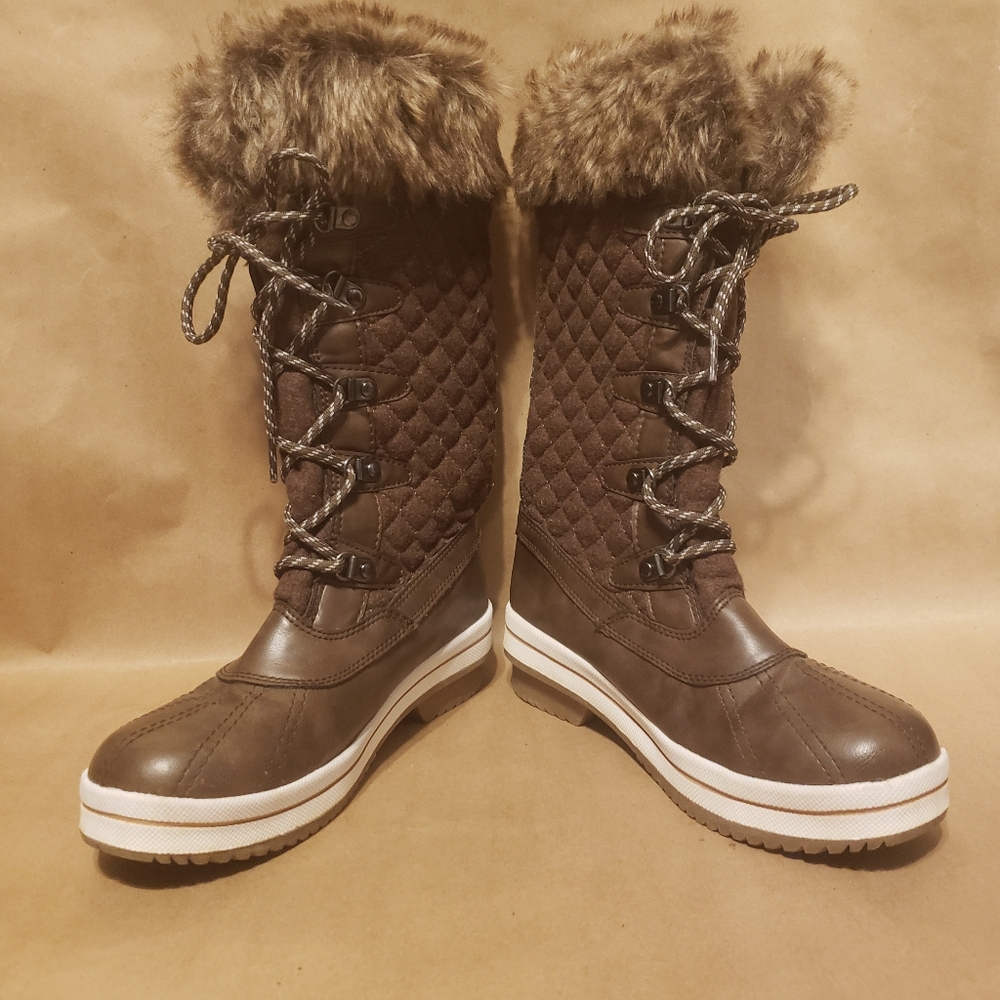 Y2k Artic Sheild Womens Waterproof Snow Boots Fur Lined Brown Size 6w